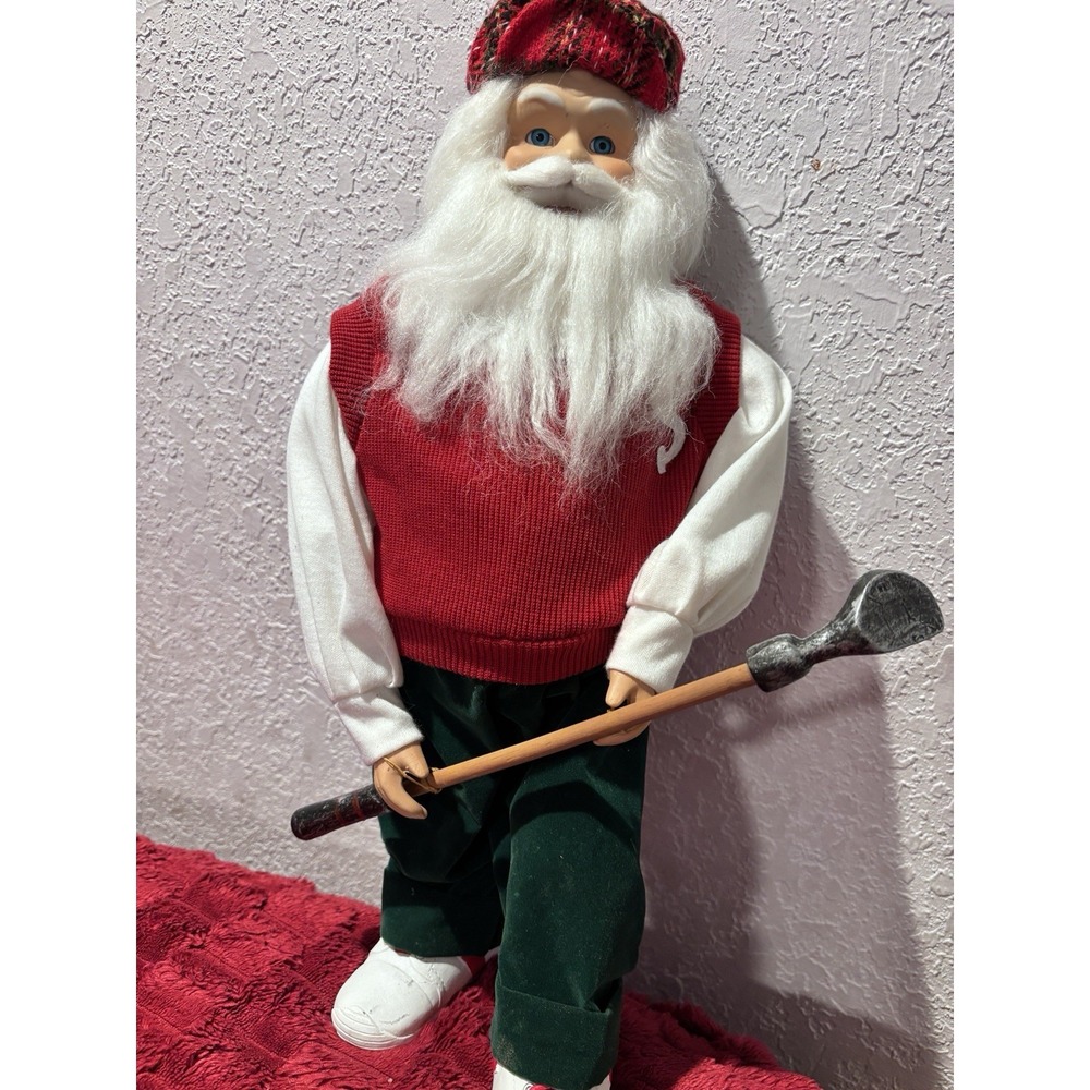 VTG 1990 Santa Claus Golfer Figure 18x9 JC Penney Collection Bisque Face Hands